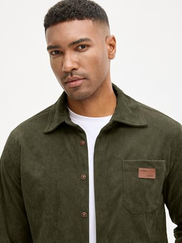 Comdecevis Mens Corduroy Shirts Jacket Button Down Long Sleeve Work Shirts Shackets with Pocket3