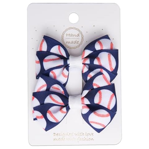 Baseball Bow Hair Clips Accessories for Girls Baby Girl Sports Themed Blue Hair Bows Barrettes for Toddlers Bowknot Hair Clip Pins Baseball Birthday Party Favors Cover