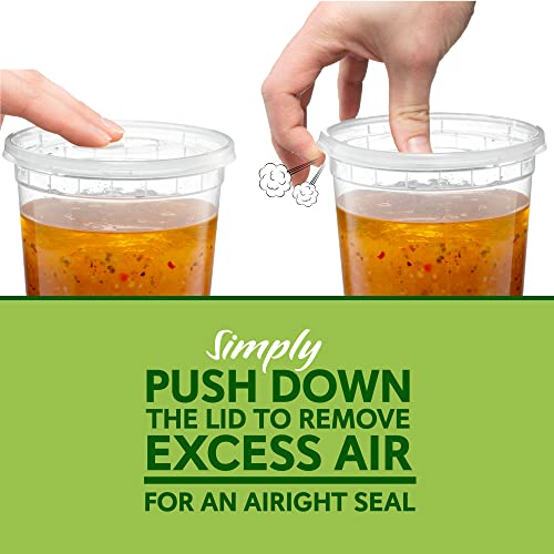 Elegant Disposables 16 Oz - 24 Sets Plastic Deli Food Storage Containers With Airtight Flexible Lids Microwavable, Leak Free, Washable, Freezer Safe. #TOP5