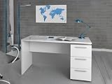 Dmora - Scrivania Dallas, Scrittoio da ufficio moderno, Tavolo da studio con cassettiera a 2 cassetti e 1 anta, 138x60h74 cm, Bianco