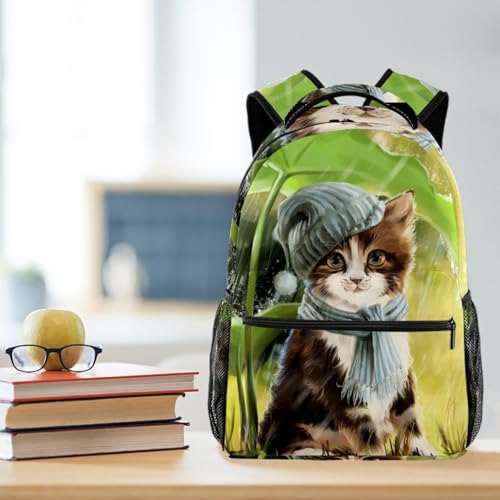 Sac à dos d'école multicolore chat sous les feuilles 40cm pour ados - 5