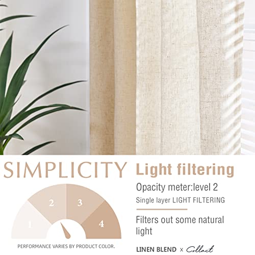 Collact Linen Curtains Farmhouse Curtains 96 Inches Long Back Tab Drapes Flax Linen Blend Fall Curtains For Living Room Bedroom Window Treatments Light Filtering Curtains 2 Panels Set Rod Pocket Crude #TOP3
