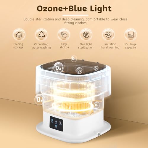 Vusddy Mini Waschmaschine Faltbar - 40W Mobiles Waschmaschine mit Trockner und Blu-ray - Klein und Tragbar, 3 Reinigungsmodi, 10L Kapazität - Ideal für Camping, Reisen, Wohnmobil, Schlafsäle