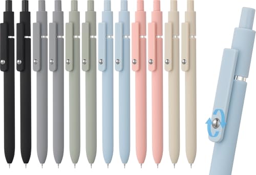 LINFANC 12 Pack Cute Gel Pens, Retractable Quick Dry Gel Ink Pen, Fine Point 0.5mm Black Ink Rolling Ball Gel Pens, Smooth Writing Aesthetic Pens for Home School Office Supplies