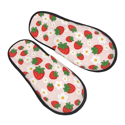 Strawberry Floral Print Women Slippers Home Furry Shoes Keep Men Couples Shoes Warm For Women-2