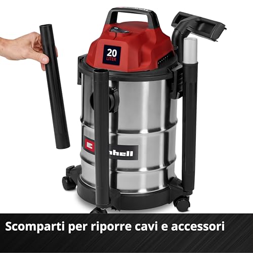 Aspiratore A Secco E Umido Einhell TC-VC 2045 S (900 W, Potenza Di Aspirazione 180 Mbar, Serbatoio In Acciaio Inox Da 20 L, Rulli, Supporto Accessori, Inclusi Vari Filtri E Bocchette) - 7