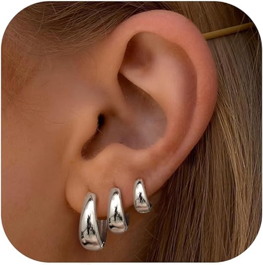 3Pairs Gold Hoop Earrings for Women Trendy Chunky Gold Earrings 14K Gold Filled Hypoallergenic Small Huggie Hoop Earring Set Tiny Gold Thick Hoop Earrings Stacks Gold Jewelry for Women2