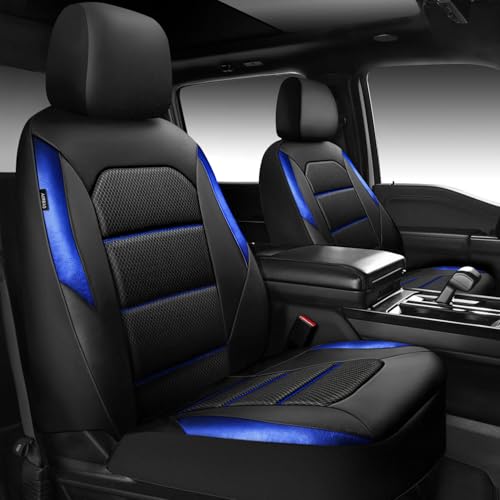 CAR PASS Memory Foam Car Seat Covers,Air Cool Mesh Thick Seat Covers Front Seats,Blue Metal Film Leather Seat Cover for Car,Universal Automotive Comfort for Most Car,Truck,Airbag Compatible,Black Blue