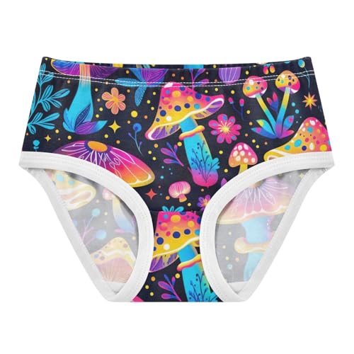 Cute Mushrooms Flower Neon Girls Briefs, Toddler Panties, Girls' Cotton Brief Underwear, 2–8 Years
