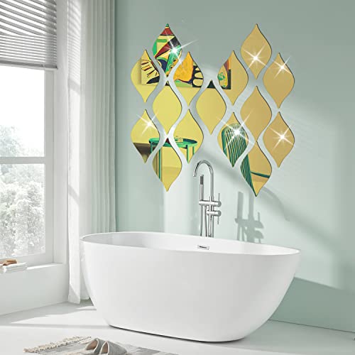 Kroshine Mirror Wall Stickers Teardrop 15Pcs Peel And Stick Mirror Tiles Self Adhesive Wall Decals Home Decorative For Bedroom Living Room 3D Acrylic Art Diy Wall Panels (Gold 20X11.5Cm) #TOP2
