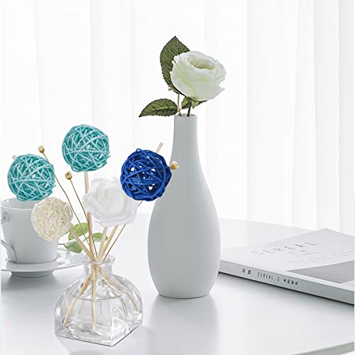Lulonpon Wicker Rattan Balls Decorative Orbs Vase Fillers For Craft Project, 15Pcs 2.36" Wedding Table Decoration,Themed Party,Aromatherapy Accessories,Comes With Rope (15, White-Lightblue-Blue) #TOP1