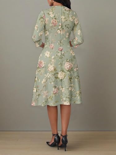 Image of PinkPatty Women's Casual 3 /4 Sleeve Midi Dresses Fit and Flare Church Work Dress with Pockets