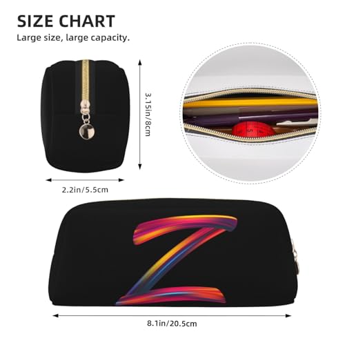 Image of Cute Initial Pencil Case for Kids Simple Leather Pencil Pouch for Boys Girls Letter Design Pencil Box Pen Bag Pencil Pouch Office Stationery Organizer, Rainbow Letter Z