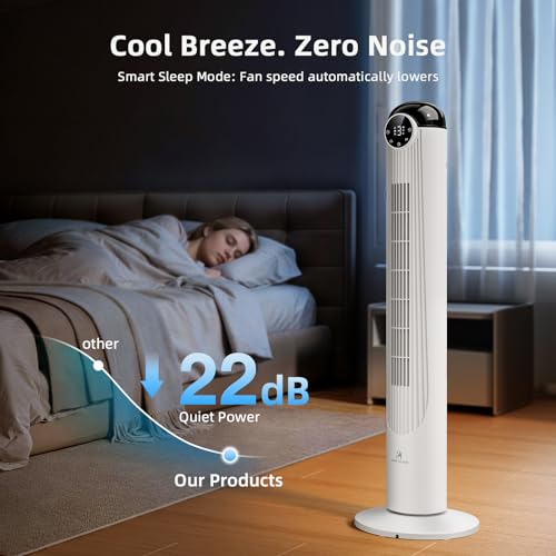 Image of Antarctic Star T42 Tower Fan-42 Inch, Bladeless Oscillating Fan with Remote, 6 Speeds & 4 Modes, LED Display, 9H Timer, Quiet Floor Standing Fan for Bedroom Living Room Office, White