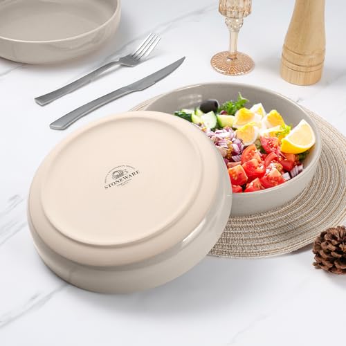 LIANYU Pasta Bowls Set of 4, 33oz Stoneware Salad Serving Bowls, Large and Round Pasta Plates for Dinner, Dishwasher & Microwave Safe, Milky Brown by LIANYU - Used condition - Image 3
