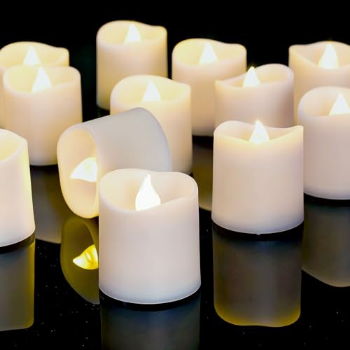 Homemory Battery Operated Led Tea Lights, Long Lasting 200+ Hours, Electric Fake Flameless Bright Flickering Candles, for Christmas, Vovite, Halloween, Valentine's Decor, 24-Pack