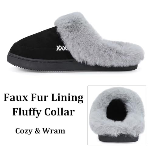 NineCiFun Women's and Men's Suede House Slippers Slip on Fuzzy Slippers with Faux Fur Lining Indoor Outdoor Home Shoes with No-slip Sole4