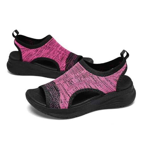 GoodValue Womens Comfortable Orthopedic Sandals Arch Support Ladies Walking Sport Athletic Sandals Open Toe Slip On Plantar Fasciitis Platform Dress Sandal 2 Inches Heel