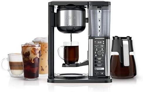 Ninja CM401 Specialty 10-Cup Coffee Maker, with 4 Brew Styles for Ground Coffee, Built-in Water Reservoir, Fold-Away Frother & Glass Carafe, Black