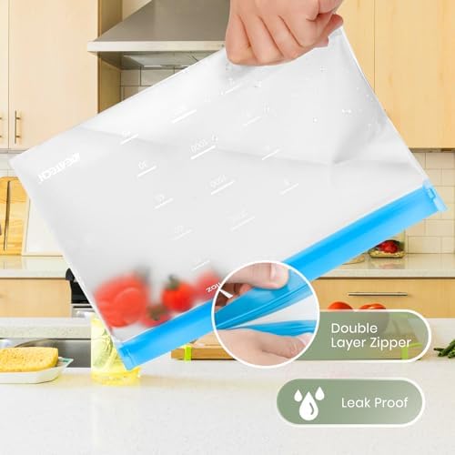 IDEATECH Reusable Bags Dishwasher Safe, BPA Free Reusable Gallon Freezer Bags, Stand Up Leakproof Food Storage Bags for Marinate Meats, Salad Fruit, Vegetables, Home Organization -Gray 6 Gallon - Thumbnail 3