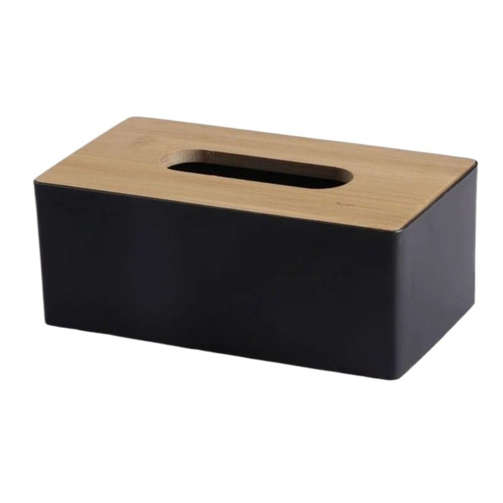 Aimanqi Black Tissue Box Napkin Holder Paper Container Cover Solid Wood Hotel Storage Box Home Table Decoration(Black)