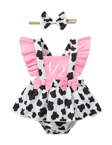 Happidoo Baby Girls 1/2 Birthday Outfit Infant Half Birthday Clothes Romper Girl Half Way to One Bodysuit (Pink 3-6 Months)