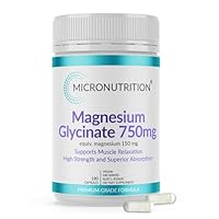MICRONUTRITION Magnesium Glycinate 750mg (180 Capsules) High Strength High Absorption - Muscle, Bone & Heart Health, Non-GMO, Gluten Free - 150mg Elemental Magnesium Supplement (180 Caps)