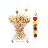 Zutlian 200 Pcs Gold Heart Toothpicks 4.7 Inch Heart Skewers for Appetizers Fancy Bamboo Cocktail Picks for Frozen Appetizers Fruit Charcuterie Drink Sticks Wedding Party Heart Shaped Decor