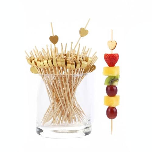 Zutlian 200 Pcs Gold Heart Cocktail Skewers, Wedding Cocktail Picks