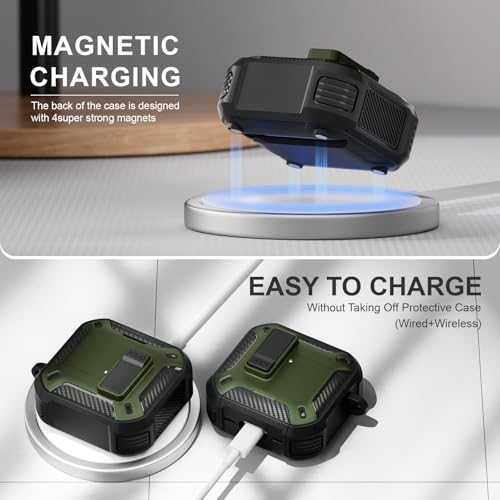 Image of for AirPods 4 Case with Magnetic Secure Lock Clip and Phone Stand, Compatible with Magsafe Charging, with Carabiner&Cleaner kit for Apple iPod 4th Generation Cover(2024) Men Women (Grass Green)