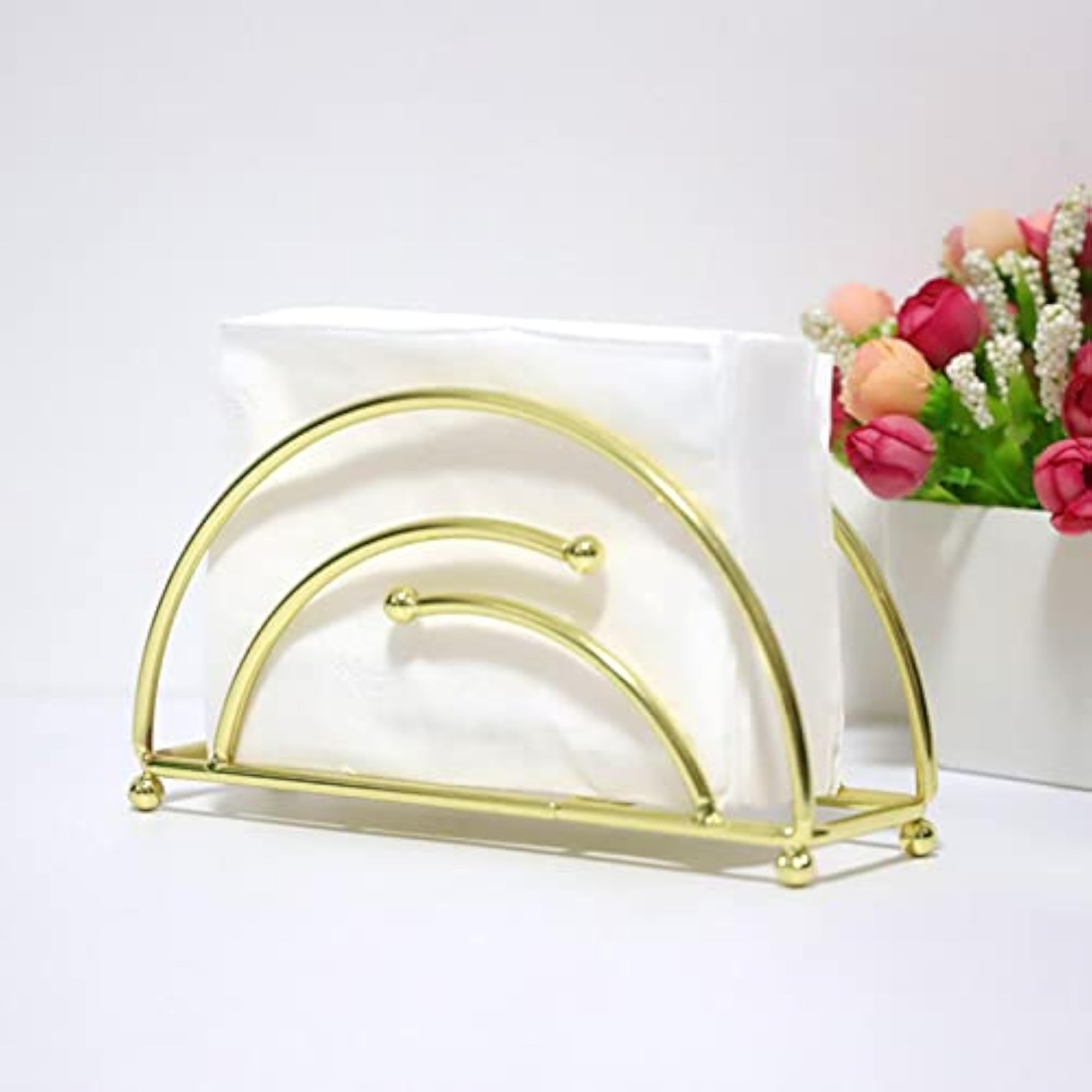 3x Metal Tabletop Napkin Holder Stand, Golden