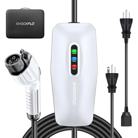 ShockFlo G Mini Level 1-2 EV Charger,16 Amp 110-240V Portable Electric Car Charger with 21FT Cable, NEMA 6-20 Plug with NEMA 5-15 Adapter, Plug-Play Home EV Charging Station for SAE J1772 EVs Cover