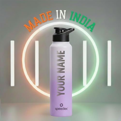 Image of Speedex Engraved Name Stainless Steel Sipper Water Bottle 1 Ltr - Customised Personalised Bottle for Kids & Adults, School, Gym, Sports, Black, Set of 1 (Dual Purple, Set Of 1)