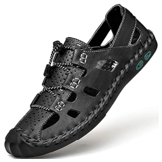 Sandálias masculinas Chinelos masculinos chinelos de dedo fechado sapato de verão couro respirável externo casual praia esporte caminhada trabalho masculino marrom preto grande tamanho grande, Preto, 6.5