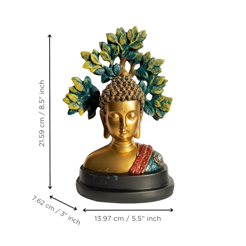 Image of eCraftIndia Buddha Statue with Bodhi Tree | Meditation Buddha Idol for Home Decor Pooja Room Office Gift (Multicolor)