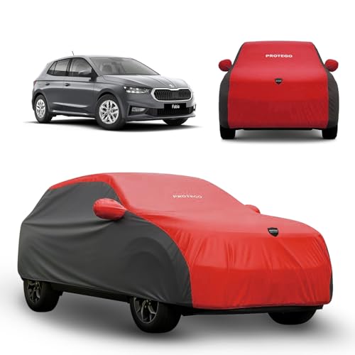 Image of PROTEGO Prime Series India's 1st Anti-Tear Car Cover for Skoda Fabia | Heavy-Duty, Custom Fit, All Weather Protection | 100% Waterproof, Windproof & Hail Resistant | 2-Year Warranty | Red + Black