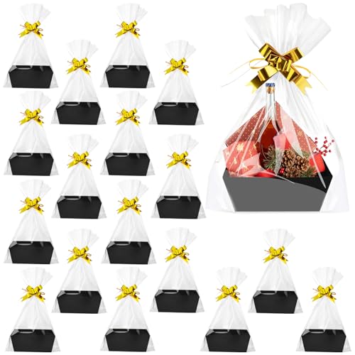 Fainne El kit de 54 cestas para regalos incluye 18 cestas de regalo vacías a granel, 9.8 x 8.5 x 3.5 pulgadas, almacenamiento de alimentos con asas, 18 bolsas de plástico y 18 lazos para envolver