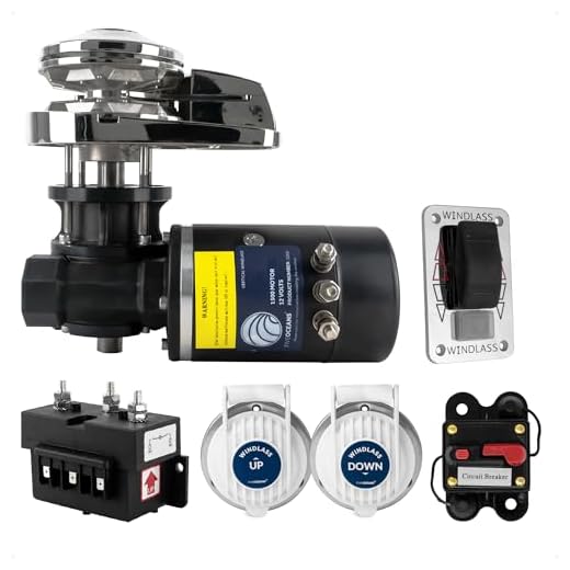 Five Oceans Pacific 1500 Vertical Anchor Windlass, Power 1500W, Max Pull 2640 lb, 3/8 inches HT G4 Chain and 5/8 inches Three Strand Nylon Rope - FO3444
