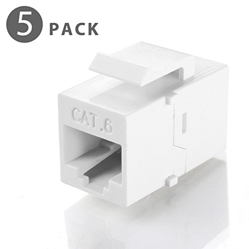 TNP Products RJ45 Keystone (5 Pack) - Cat6 Cat5e Cat5 Compatible 8P8C Ethernet Network Jack Insert Snap In Adapter Connector Port Inline Coupler For Wall Plate Outlet Panel (White)