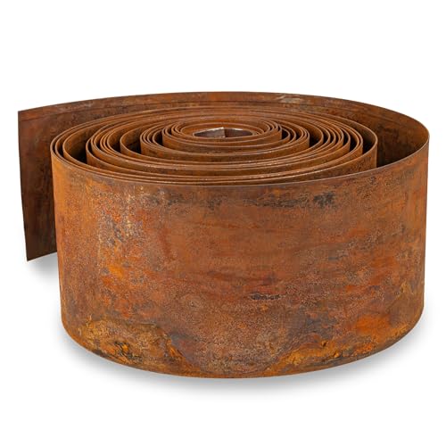 UNIGARDIA Bordura Acero Corten 10 m - Borduras Jardin Metálica de 14 cm de Altura - Fácil de Instalar - Separador Jardin Exterior con Pátina de Oxido, Incluye 1 Par de Guantes
