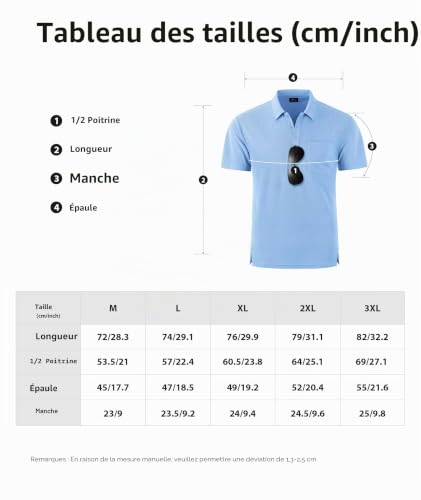 zitysport Lot de 3 Polos Hommes Manches Courtes Polo de Golf Séchage Rapide Respirant Hommes Regular Fit Shirts Travail Polos Hommes été Sport Tshirt Hommes(Blanc Bleu Marine Bleu Clair XL) – vue 5