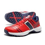 SOLM8 S8 Cricket Shoes with Rubber Spikes – Performance Cleats for Men on Outdoor Turf/Grass, Featuring Wide Toe, Speed-Fit Lacing and New Gel Cushioned Insole Red Navy