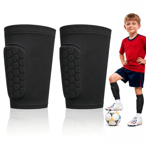 AYBUY Parastinchi da Calcio, 1 Paia Parastinchi Calcio Calzini Maniche con cuscinetti a nido d'ape, Elastico Paratibie per Ragazzi e Ragazze, per sci, calcio, ciclismo, arrampicata, Bambini