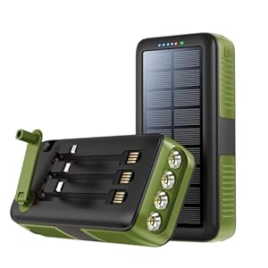 Solar Charger Power Bank 63200mAh, Portable Charger with Dual Outputs & Dual Inputs 4 LEDs Flashlight, Hand Crank Power Bank Fast Charging Battery Pack for Outdoor Camping Survival Gear