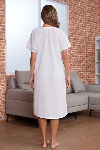 AVIIER 100% Cotton Nightgowns for Women Short Sleeve Night Gown with Pockets3