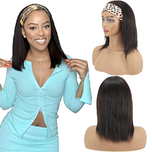 BARROKO 12" Headband Wigs for Black Women Straight Human Hair Wigs 150% Density Straight Hair Wig Real Hair Wigs for Women 100% Unprocessed Brazilian Remy Hair Products