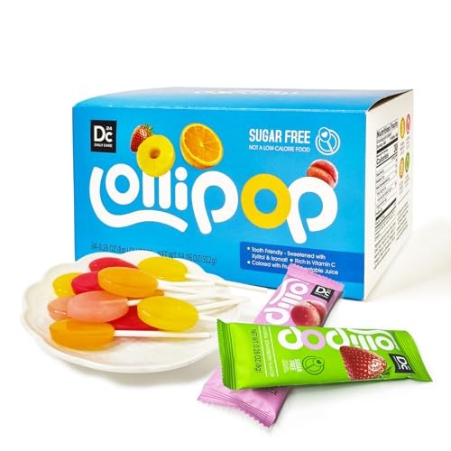 DC24 DAILY CARE Sugar Free Lollipops with Vitamin C, Healthy Suckers with Xylitol, Assorted Fruit Flavored Hard Candy for Kids, Non-GMO, Gluten Free, 64 Count, 1.1LB