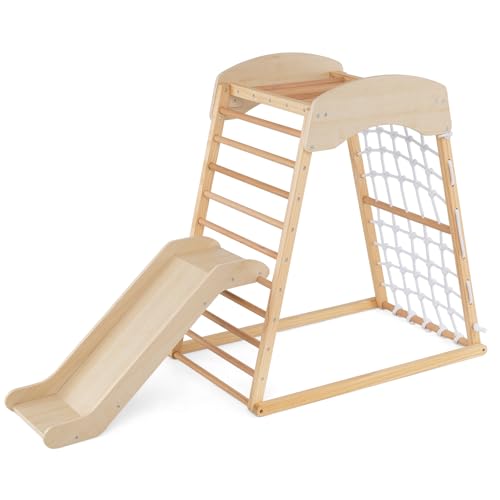 HOMASIS 6 in 1 Klettergerüst Indoor, Kletterdreieck mit Rutsche, Pull Up...