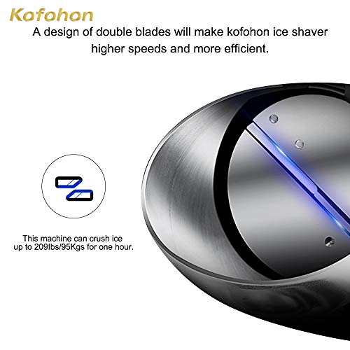 Ice Shaver,Electric Ice Crusher,Snow Cone Maker For Commercial&Home,Dual Stainless Steel Blades Shaved Ice Machine,216Lbs/H,Dual Lips&Higher Ice Outlet For Plates,Bowls And Cups,300W/2000Rpm. #TOP2