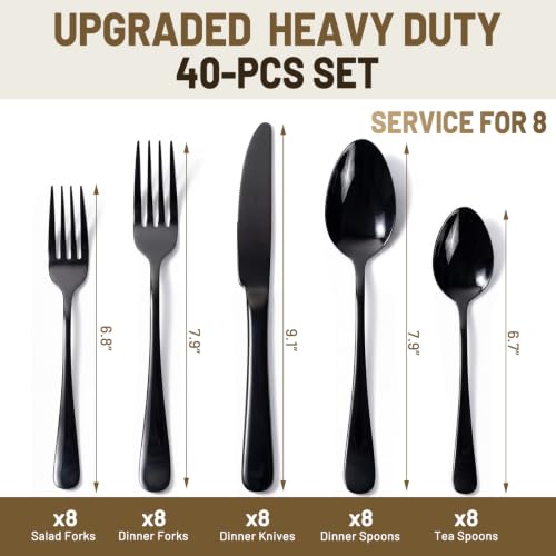 40 PCS NO-FADING Black Silverware Set for 8, Stainless Steel Flatware Set by Kikcoin - Used condition - Image 4